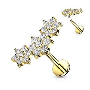 Zlacený piercing do brady s kytičkami 1,2 x 6 mm