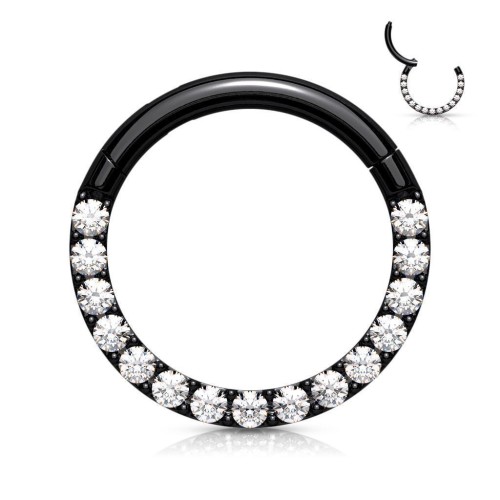 Piercing segment kruh s kamínky (černý)