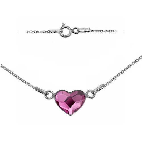 Stříbrný náhrdelník se srdcem Crystals from Swarovski® Fuchsia