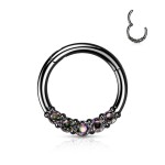 Černý segment kruh se zirkony, septum piercing 1,2 x 8 mm
