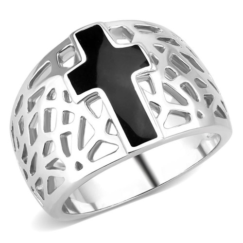 Ocelový prsten s černým řížem (55)