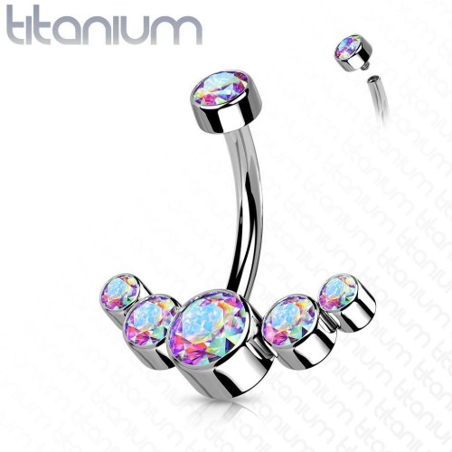 Piercing do pupíku - TITAN duhové zirkony
