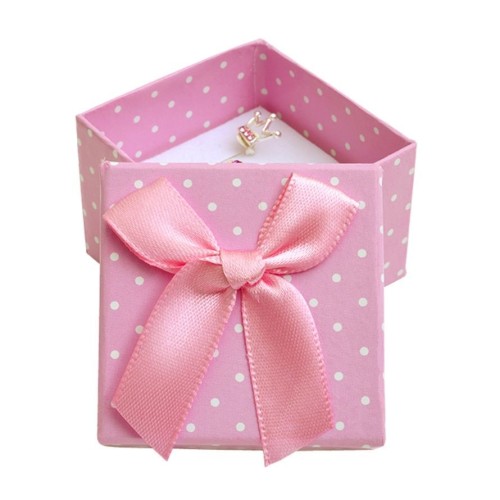Dárková krabička na prsten růžová - bílé puntíky