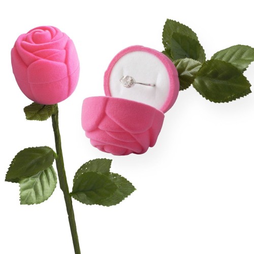 Dárková krabička na prsten - růže na stonku, barva růžová