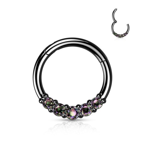 Černý segment kruh se zirkony, septum piercing 1,2 x 8 mm