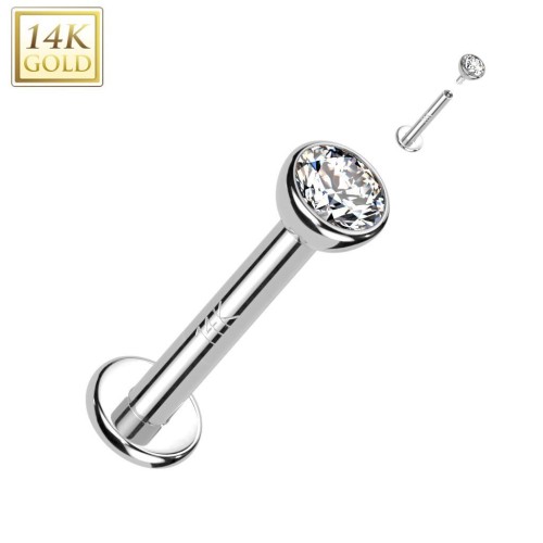 Zlatý piercing do brady - labreta zirkon, Au 585/1000 (1,2 x 8 mm)