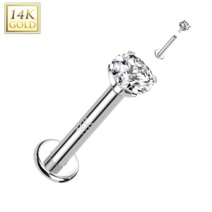 Zlatý piercing do brady - labreta zirkon, Au 585/1000