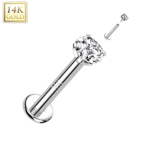 Zlatý piercing do brady - labreta zirkon, Au 585/1000 (1,2 x 8 mm)
