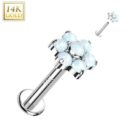 Zlatý piercing do brady - labreta opál, Au 585/1000 (1,2 x 8 mm)