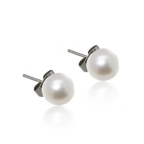 Ocelové náušnice perličky bílé, 8 mm