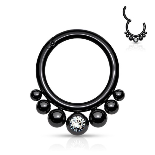 Piercing kruh segment s kuličkami a zirkonem (černý)