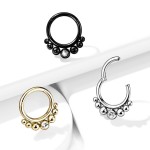Piercing kruh segment s kuličkami a zirkonem (černý)