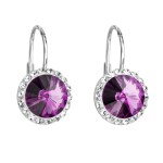 Stříbrné náušnice visací s krystaly Preciosa fialové kulaté 31216.3 amethyst [0]