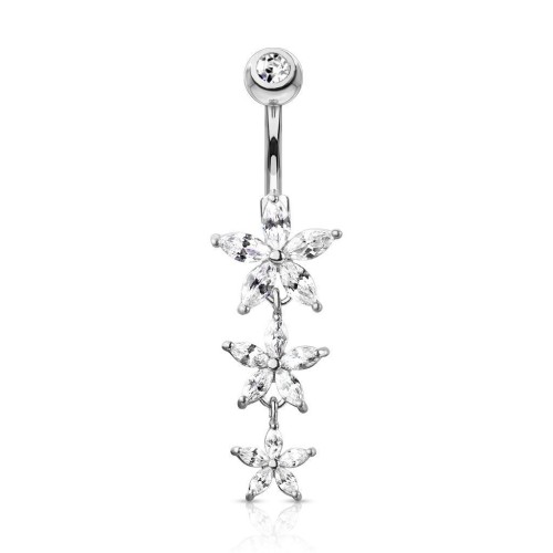 Visací piercing do pupíku s kytičkami
