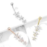 Visací piercing do pupíku s kytičkami rosegold
