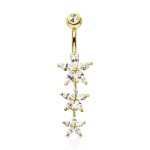 Visací piercing do pupíku s kytičkami gold