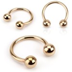 Zlacená podkova s kuličkami (1,6 x 11 mm, kuličky 4 mm)