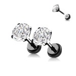 Černá piercingová náušnice, čirý zirkon 6 mm - 1 kus