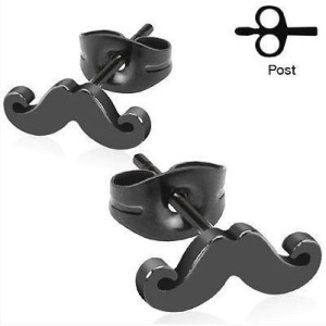 Černé ocelové náušnice mustache knír