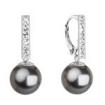 Stříbrné visací náušnice se Swarovski perlou a krystaly 71121.3 dark grey [0]