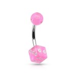 Piercing do pupíku - hrací kostka (čirá s černými puntíky)