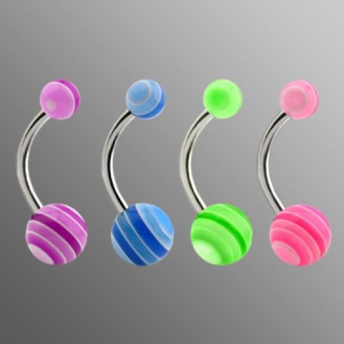 Piercing do pupíku s pruhovanými kuličkami (růžová)