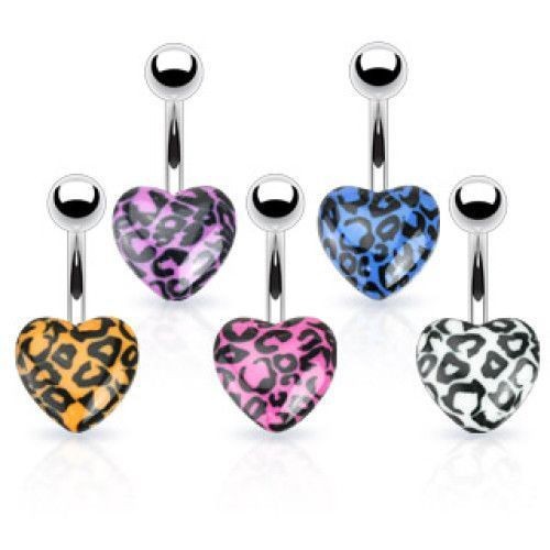 Piercing do pupíku s leopardím srdíčkem (bílé)