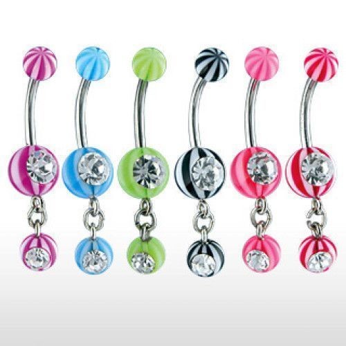 Piercing do pupíku s akrylátovými kuličkami se zirkony (zelená)
