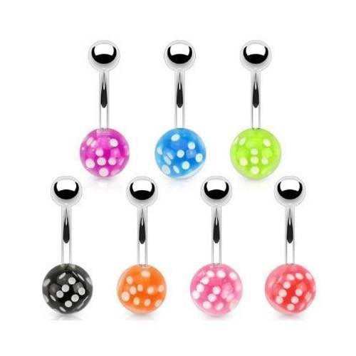 Piercing do pupíku zalitá hrací kostka (růžová)