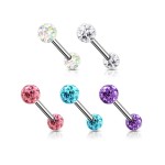 Piercing do bradavky chirurgická ocel s čirými krystaly