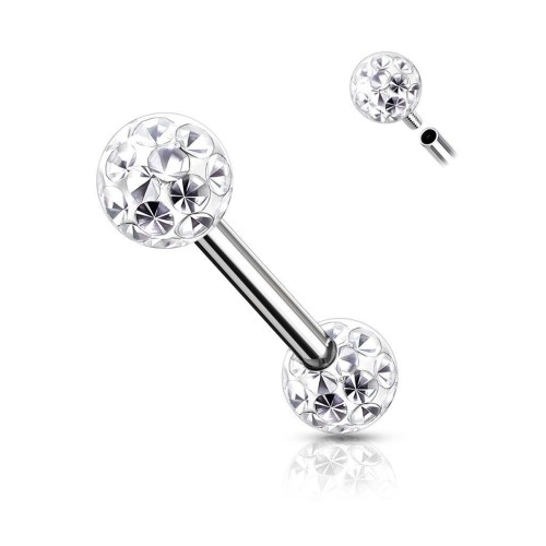 Piercing do bradavky chirurgická ocel s čirými krystaly