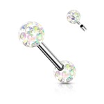 Piercing do bradavky chirurgická ocel s růžovými krystaly