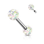 Piercing do jazyka chirurgická ocel s duhovými krystaly
