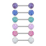 Piercing do bradavky chirurgická ocel s fialovými krystaly