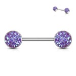 Piercing do bradavky chirurgická ocel s fialovými krystaly