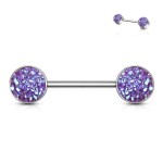 Piercing do bradavky chirurgická ocel s fialovými krystaly