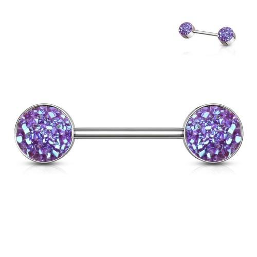 Piercing do bradavky chirurgická ocel s fialovými krystaly