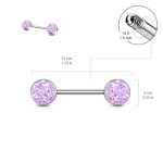 Piercing do bradavky chirurgická ocel s fialovými krystaly
