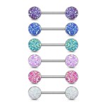 Piercing do bradavky chirurgická ocel s fialovými krystaly