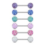 Piercing do bradavky chirurgická ocel s levandulovými krystaly