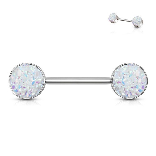Piercing do bradavky chirurgická ocel s bílými krystaly