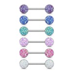 Piercing do bradavky chirurgická ocel s bílými krystaly