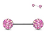 Piercing do bradavky chirurgická ocel s růžovými krystaly