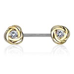 Piercing do bradavky chirurgická ocel s růžovými zirkony