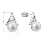 Stříbrné náušnice pecky trojúhelník se zirkony a říční perlou bílé 21083.1B [1]
