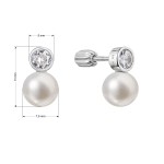 Stříbrné náušnice pecky s říční perlou kulatou a jedním zirkonem 21090.1B [1]