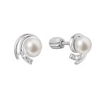 Stříbrné náušnice pecky s říční perlou a zirkony vír bílý 21091.1B [0]