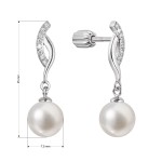 Stříbrné náušnice visací s kulatou říční perlou bílé 21094.1B [1]