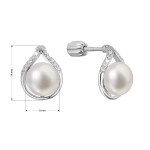 Stříbrné náušnice pecky slza s říční perlou a zirkony bílé 21096.1B [1]