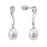 Stříbrné náušnice visací s oválnou říční perlou a zirkony bílé 21097.1B [0]